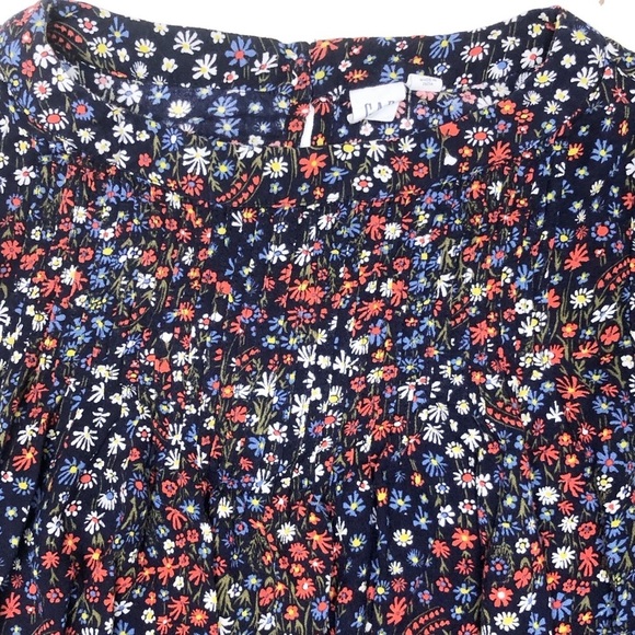 Gap Pintuck Mini Floral Flowy Blouse Short Sleeve Blue M - Picture 4 of 7